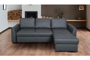 Leather corner sofa - Moreno (Pull-out bed with storage box)